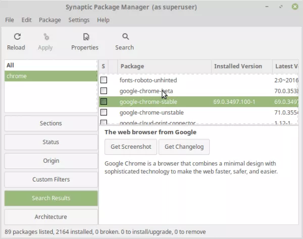 Linux Mint 19 Tara Synaptic Package Manager