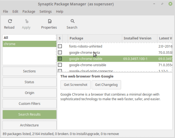 Linux Mint 19 Tara Synaptic Package Manager