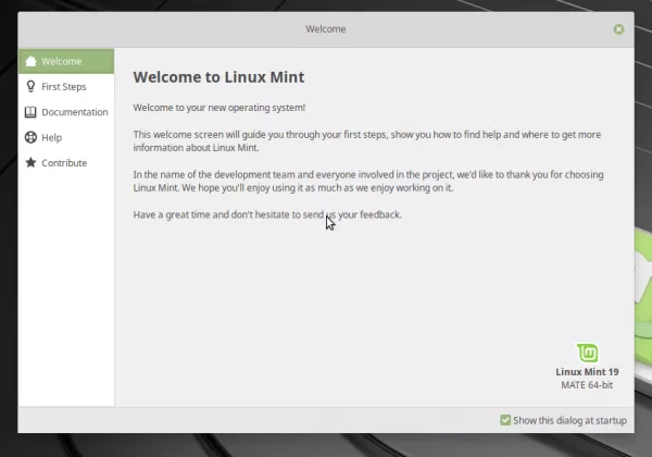 Linux Mint 19 Welcome Screen