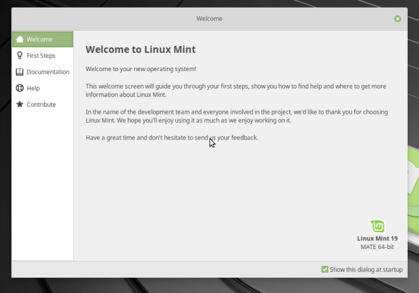 Linux Mint 19 Welcome Screen