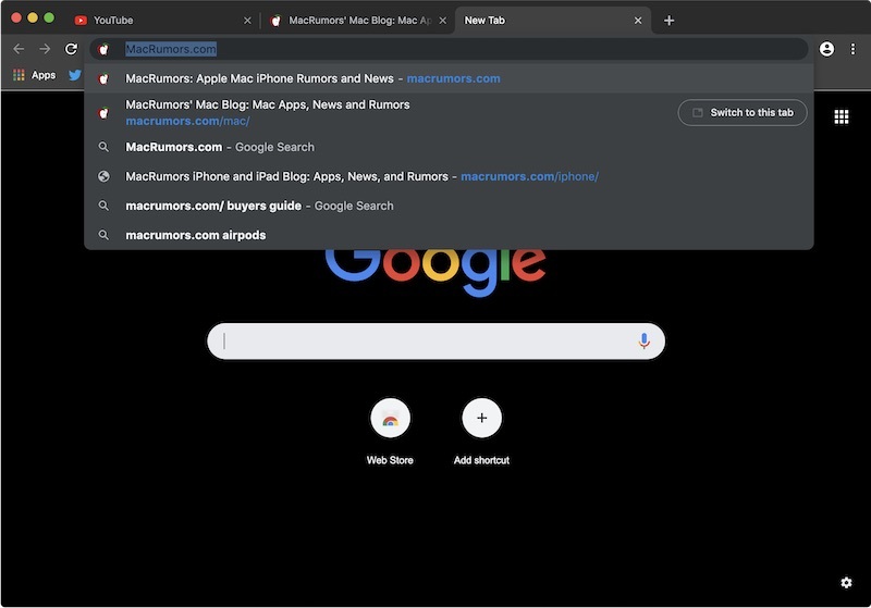 google chrome dark mode search results