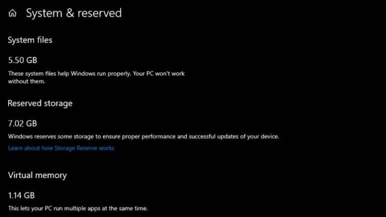 Windows 10 Reserved Storage