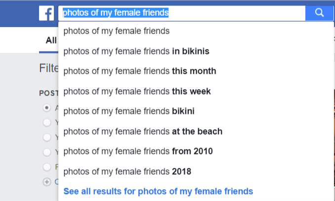 Photos of my female friends search query Facebook