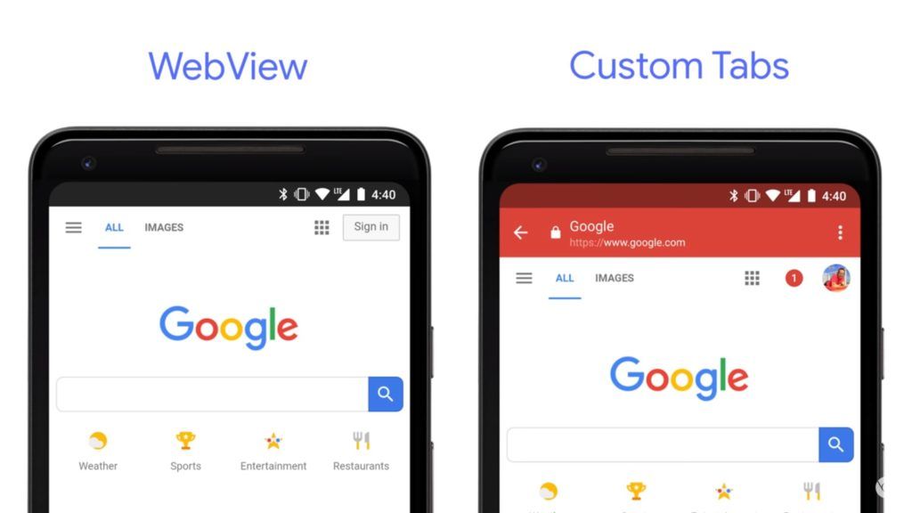 Web View and Custom Tabs in Google Chrome