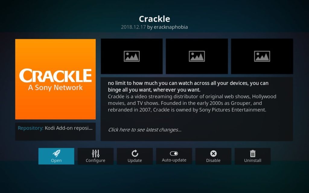 Crackle Kodi addon