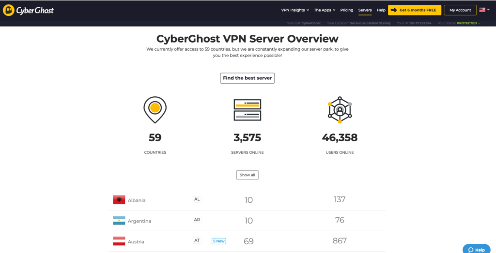 CyberGhost VPN servers