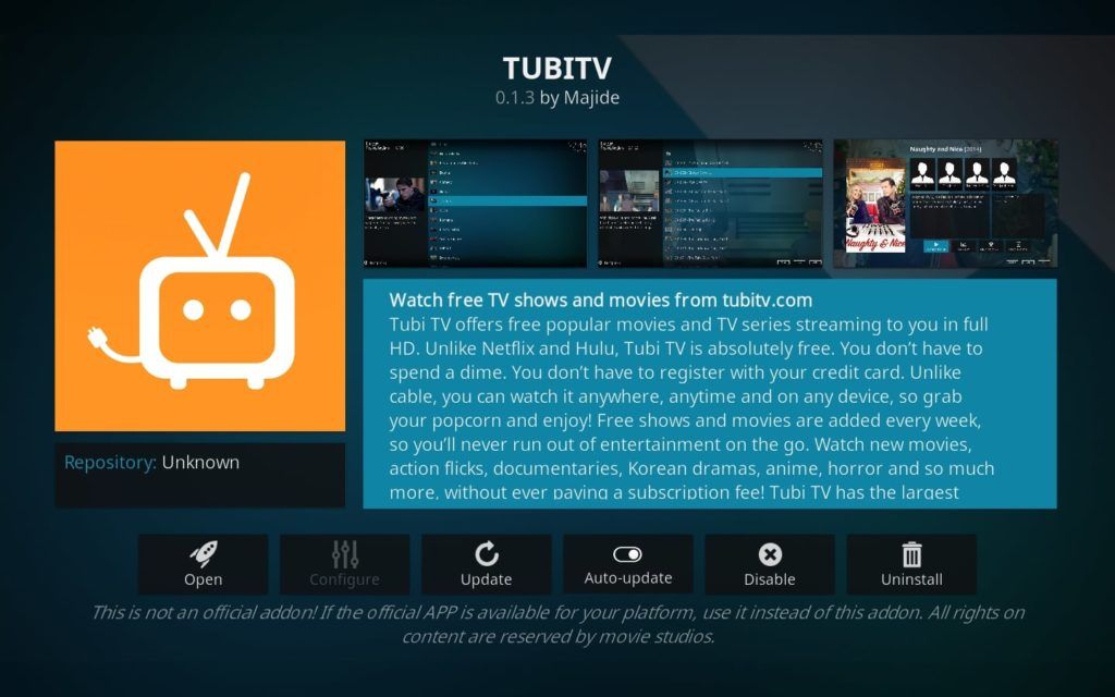 TubiTV Kodi addon