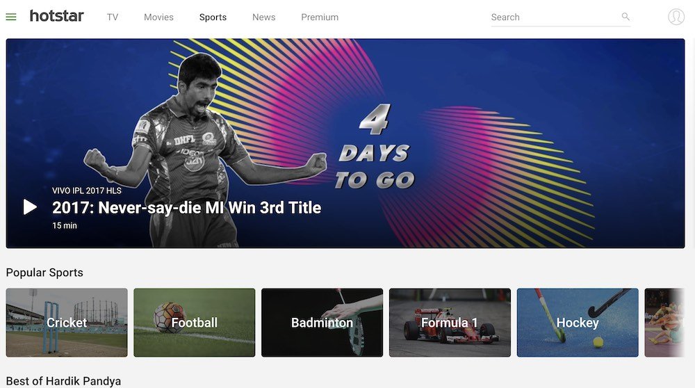 hotstar india sports stream