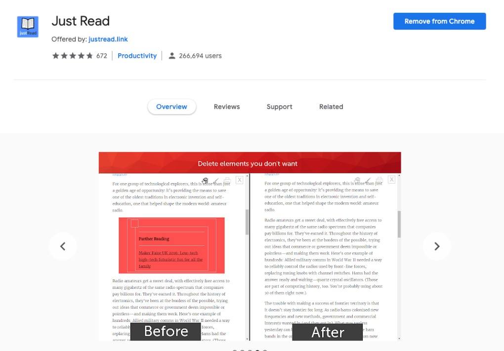 Read webpages online using Just Read