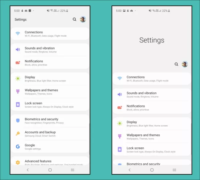 One UI Vs Stock Android Pie 5B Settings App