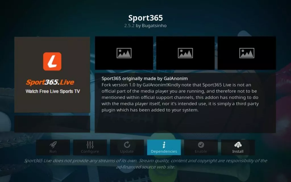 Sport 365 live kodi addon