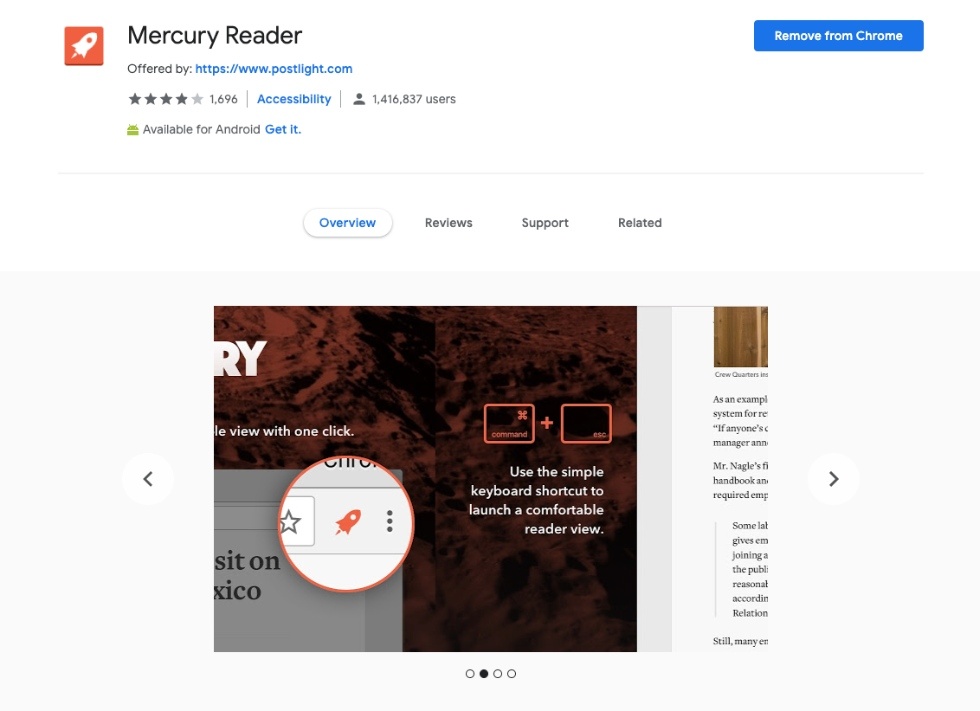 Mercury Reader extension for Google Chrome
