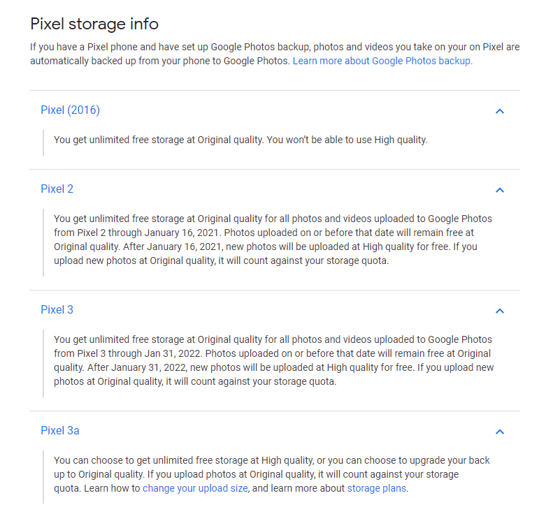 Google Photos Storage Details Pixel