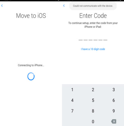 move to ios could not communicate move to ios could not communicate