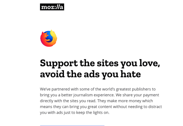 Mozilla ad free internet subscription