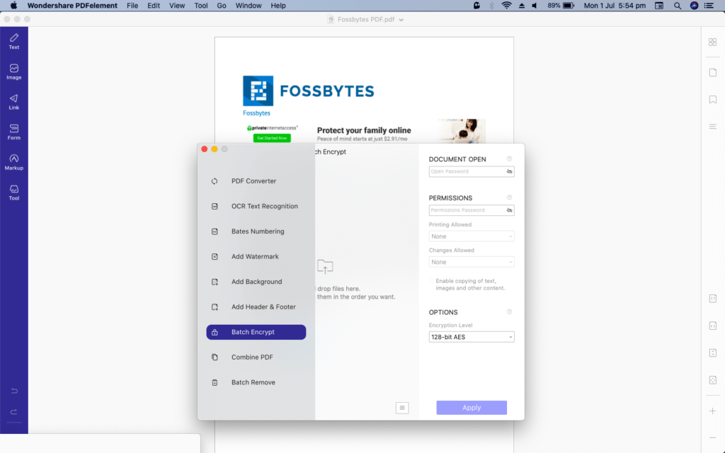 PDFelemenet Batch encryption