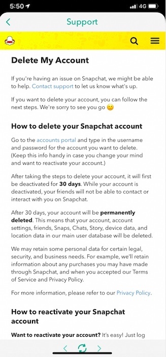 how to delete snapchat