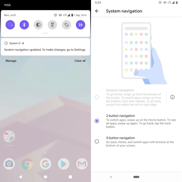 android q beta 5 gesture navigation