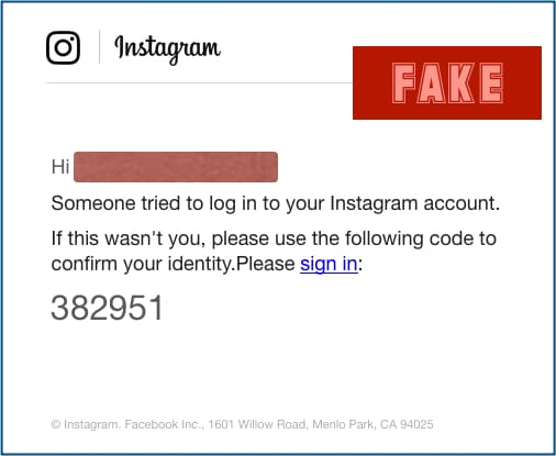 Instagram fake two factor auhtorization