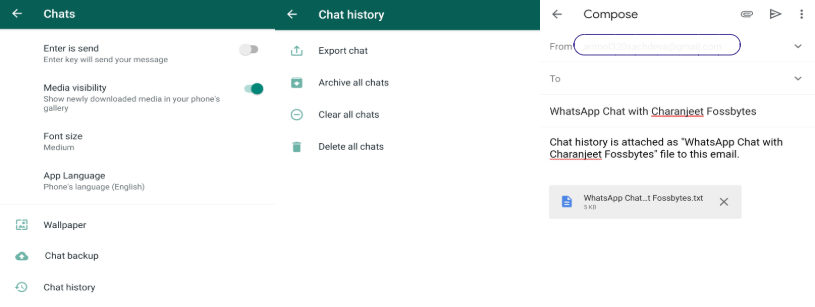 Whatsapp E-mail chat