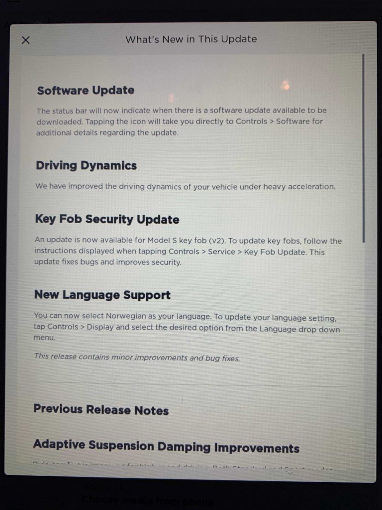 Tesla Software Update Notes
