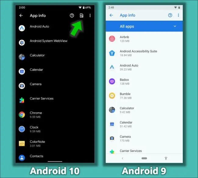 Android 10 Hidden Features 3 App info Search Bar