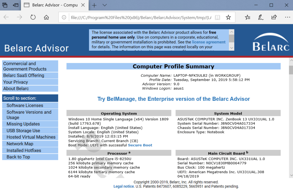 PC Information Tools Belarc Advisor