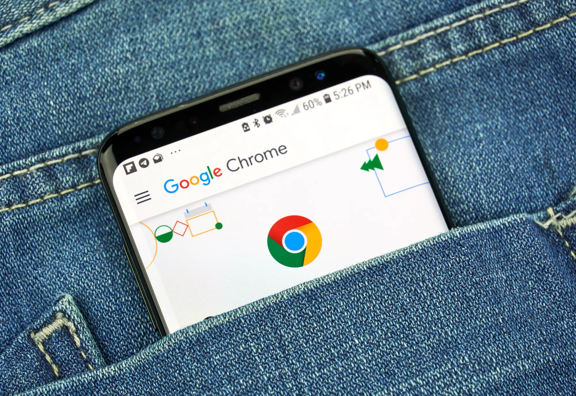 Google Chrome on a phone screen in a pocket