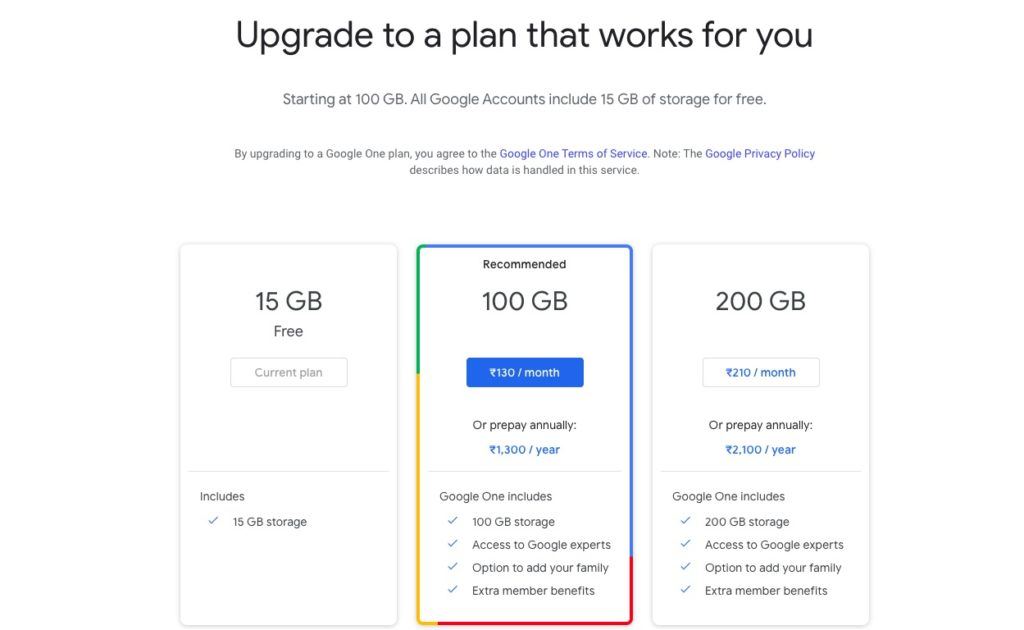 Google One plans