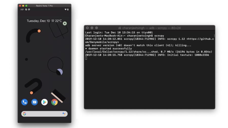 Pencerminan layar Android Scrcpy
