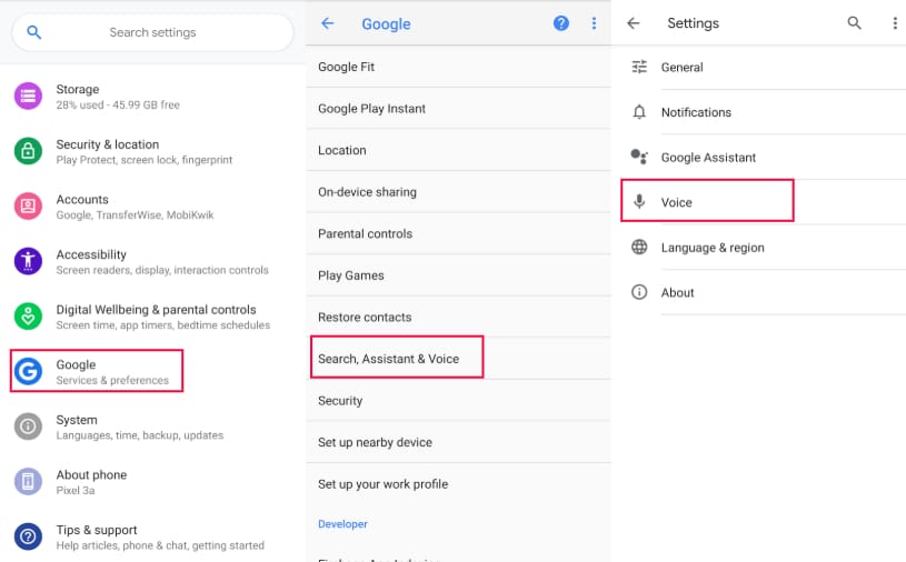 Google Assistant settings