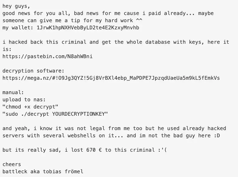 Hacked victim hacks hacker
