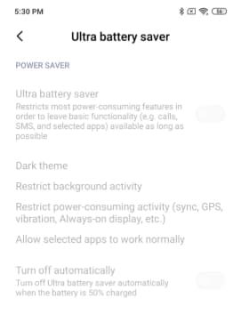 Ultra Power Saving Mode MIUI 11
