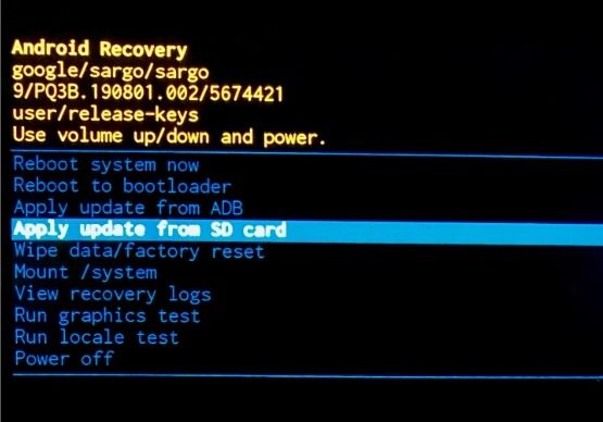 Применить обновление с SD-карты Android Recovery