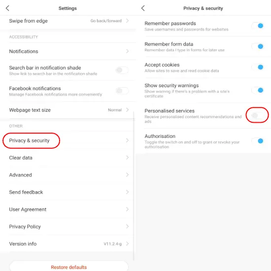 Disable adverts in Xiaomi MI Browser