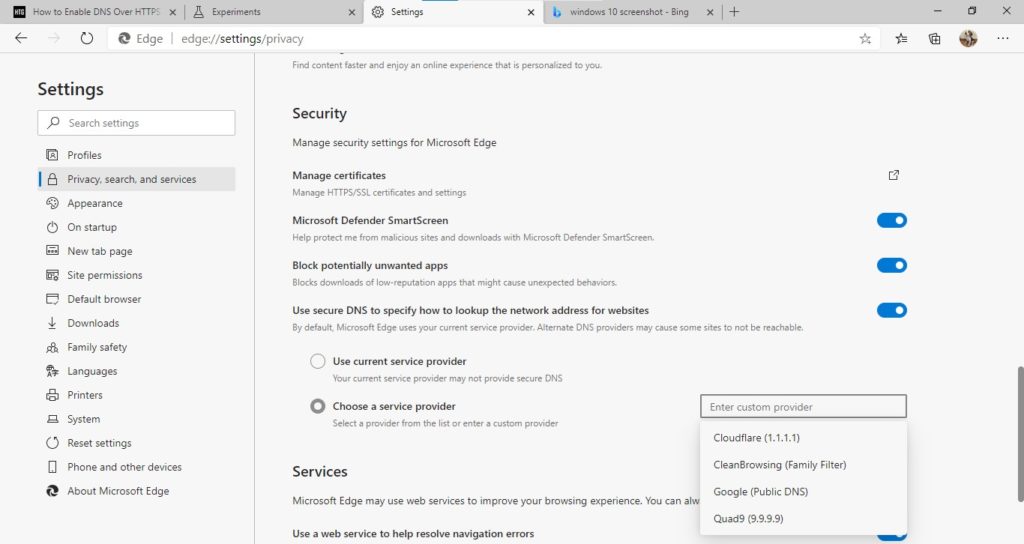 Dns over http Edge