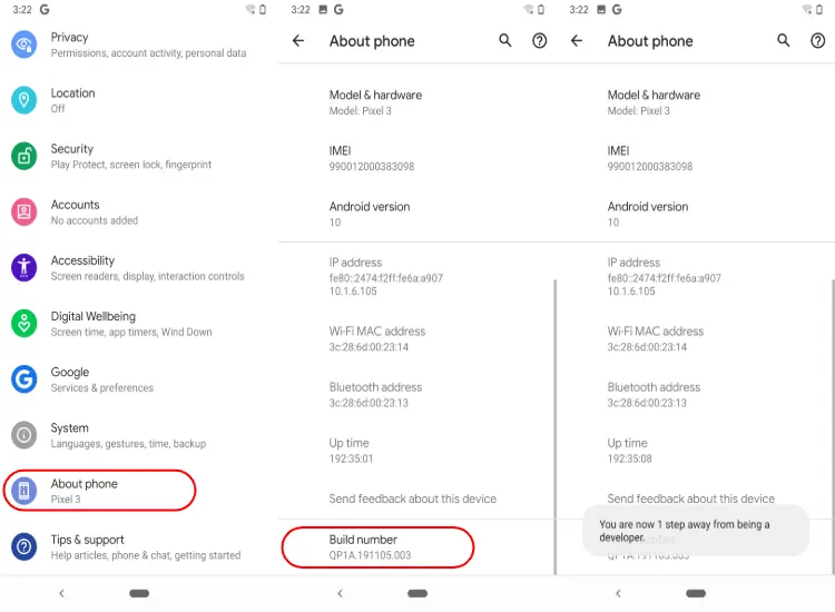 How to turn on Developer options Android 10