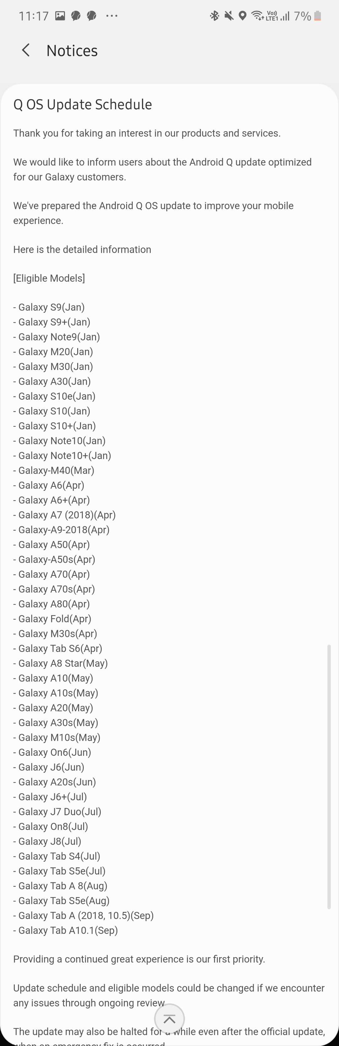 Samsung Android 10 Roadmap India