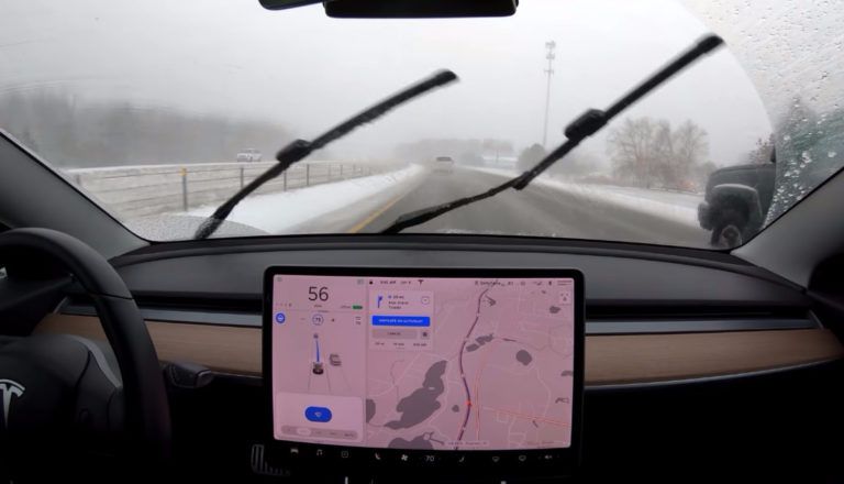 Tesla Model 3 Autopilot Snowfall Test