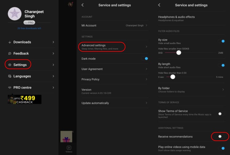 Xiaomi disable ads music app