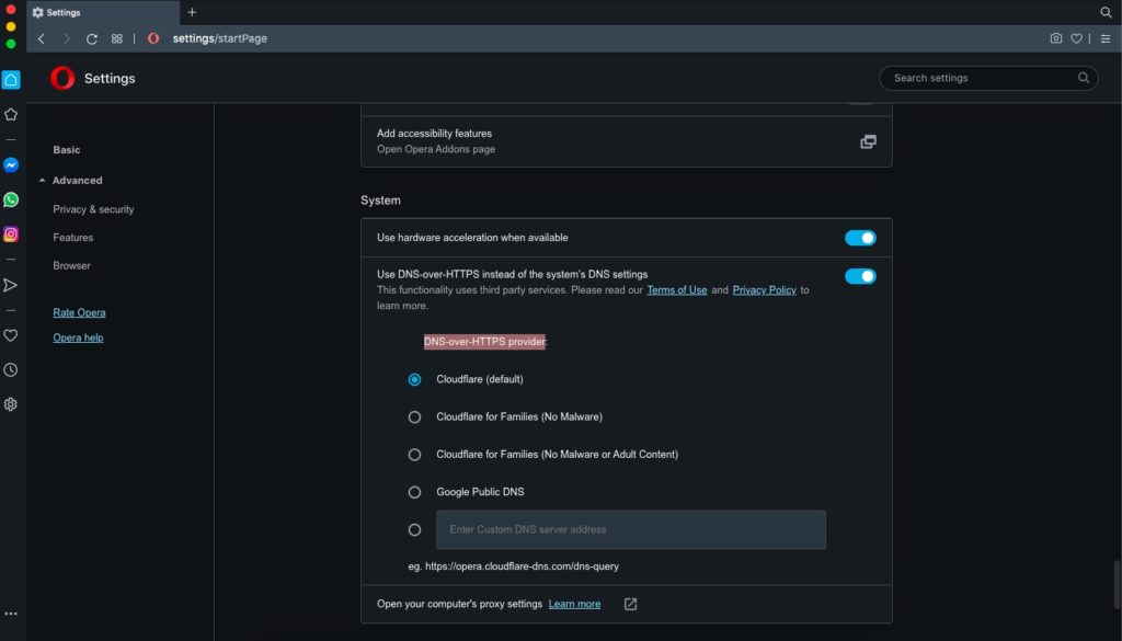 dns over http opera