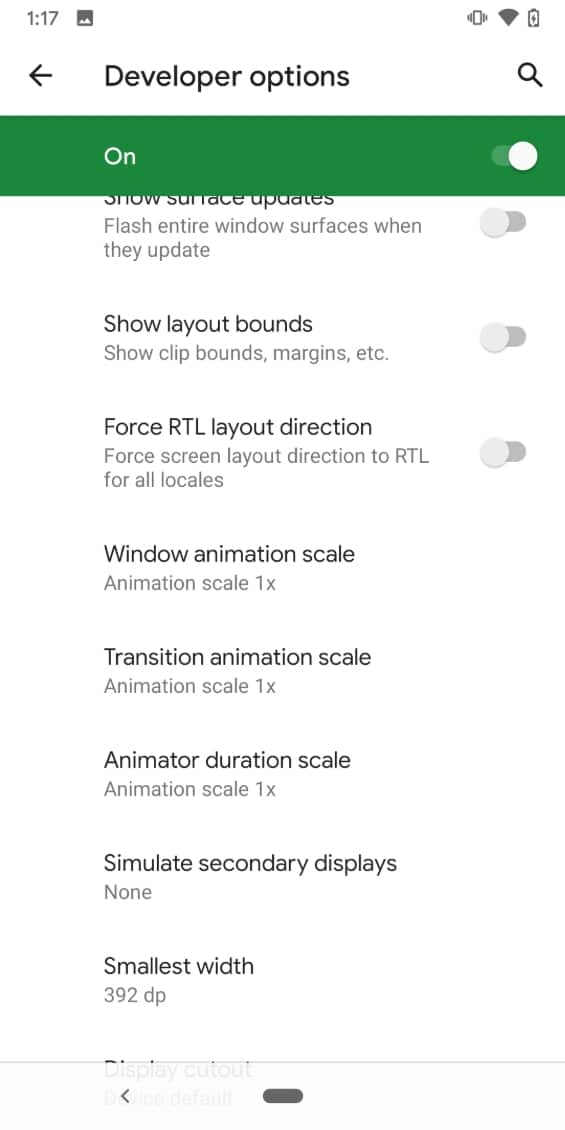 Android Developer options reduce animations