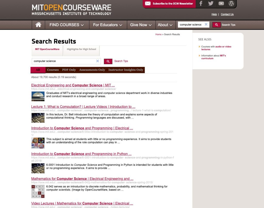 MIT opencourseware_Melhores sites de codificação gratuitos