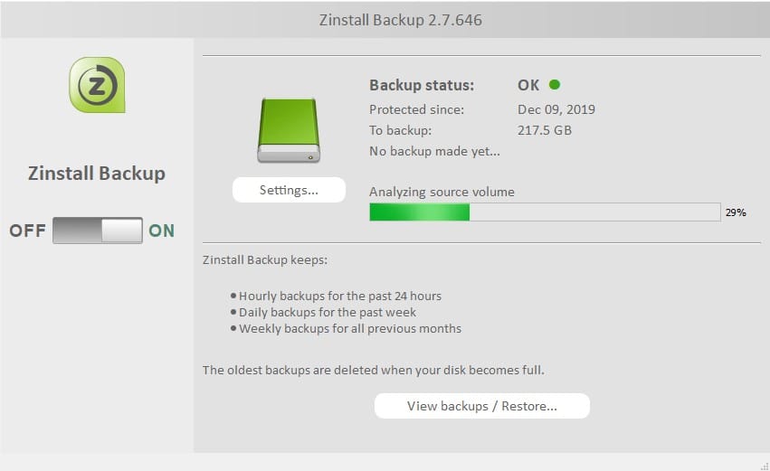 zinstall backup taking hours schedule pending