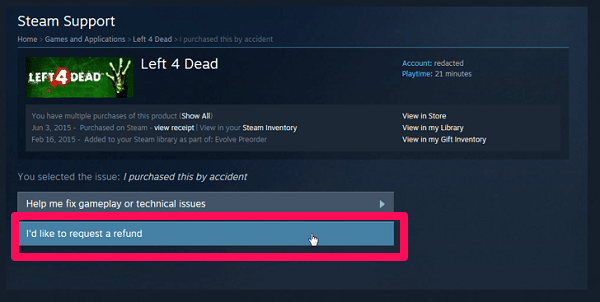 how to refund a game on steam