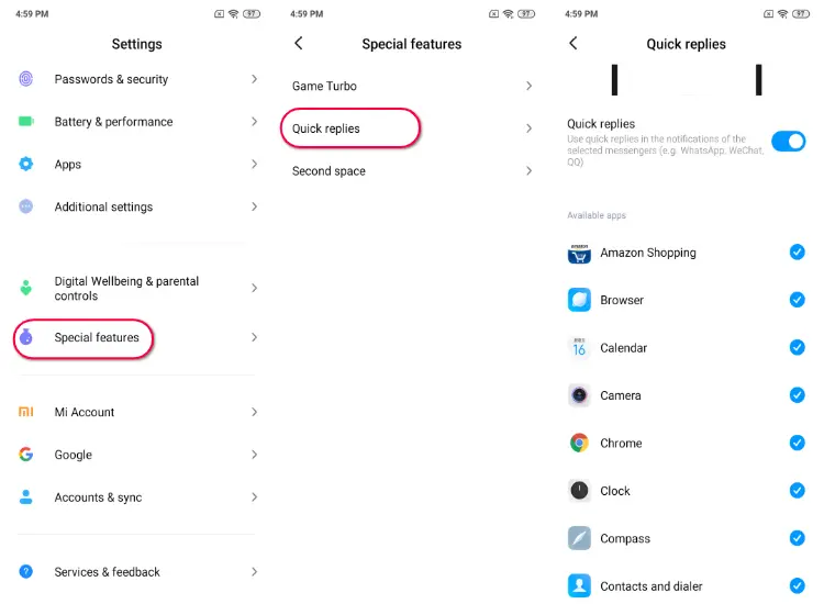 MIUI 11 how to quick reply