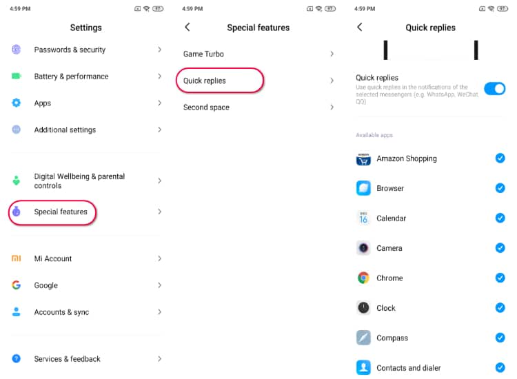 MIUI 11 how to quick reply