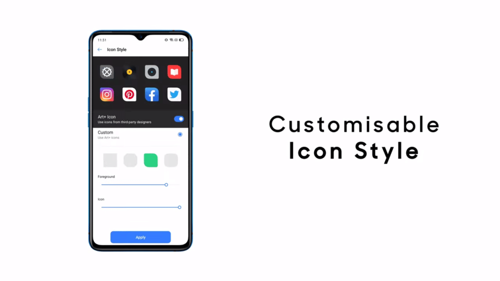 Realme UI features customized icons