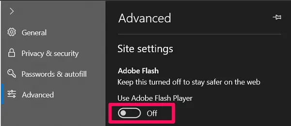 enable flash player on edge