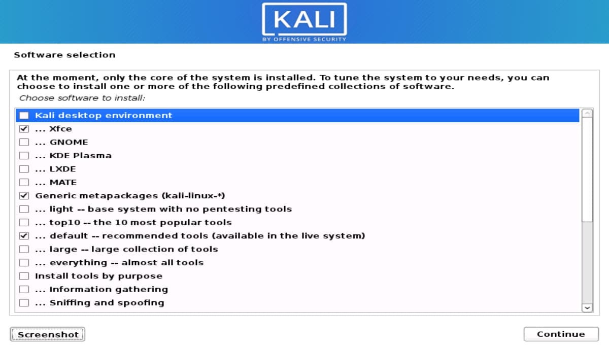 kali linux desktop environment dialog box